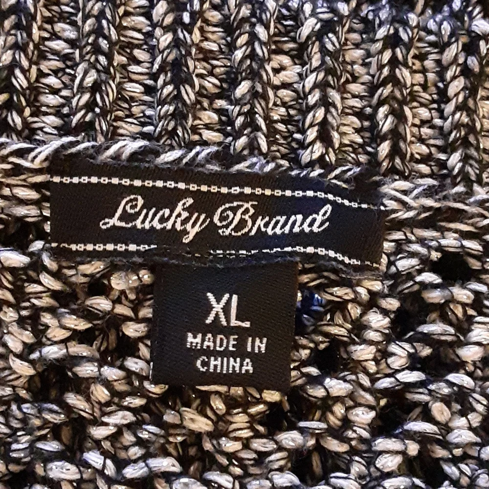 Lucky Brand black white & metallic silver open weave pullover sweater XL…EUC